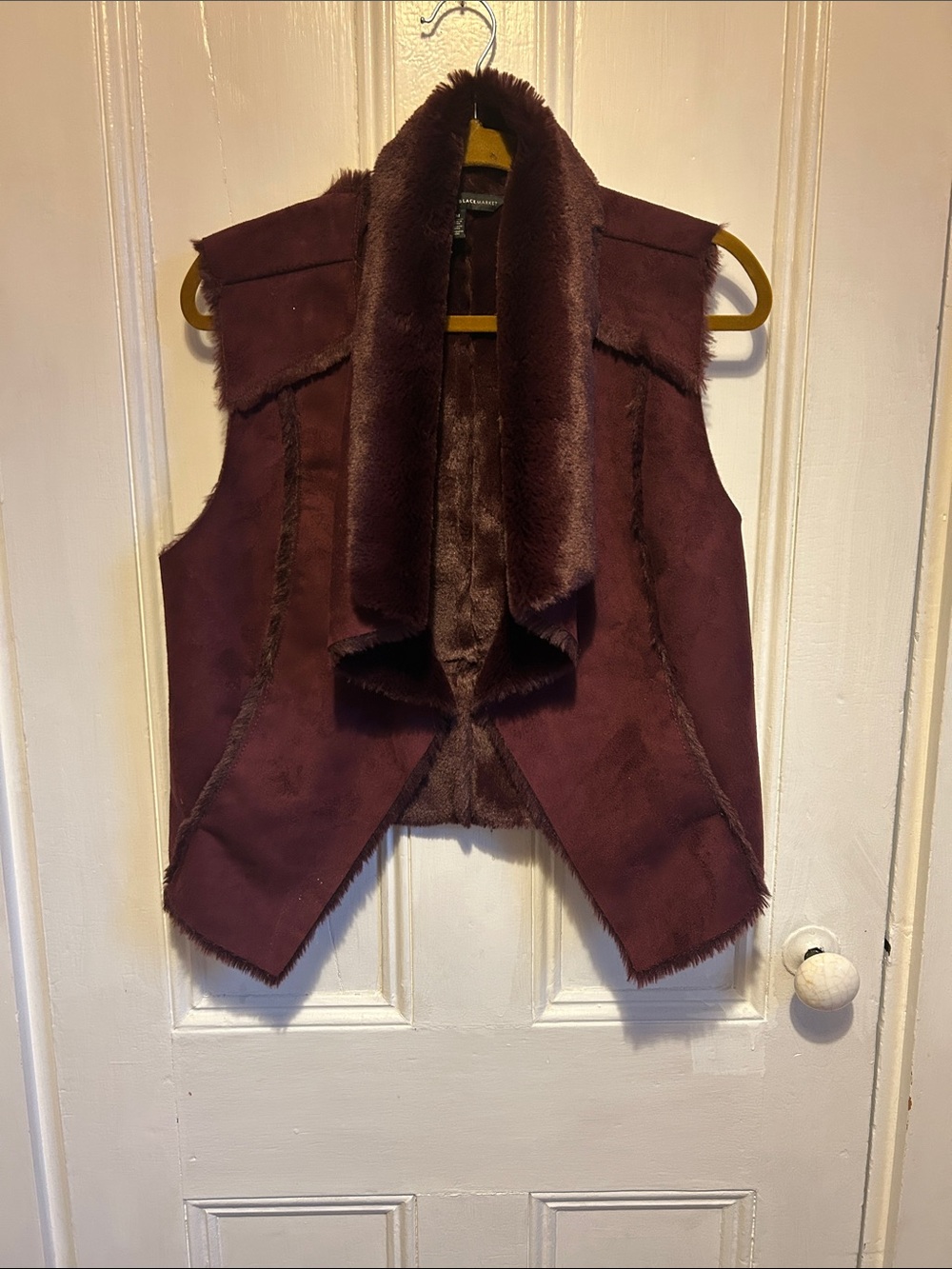 Faux Shearling Open Front Vest - Deep Plum